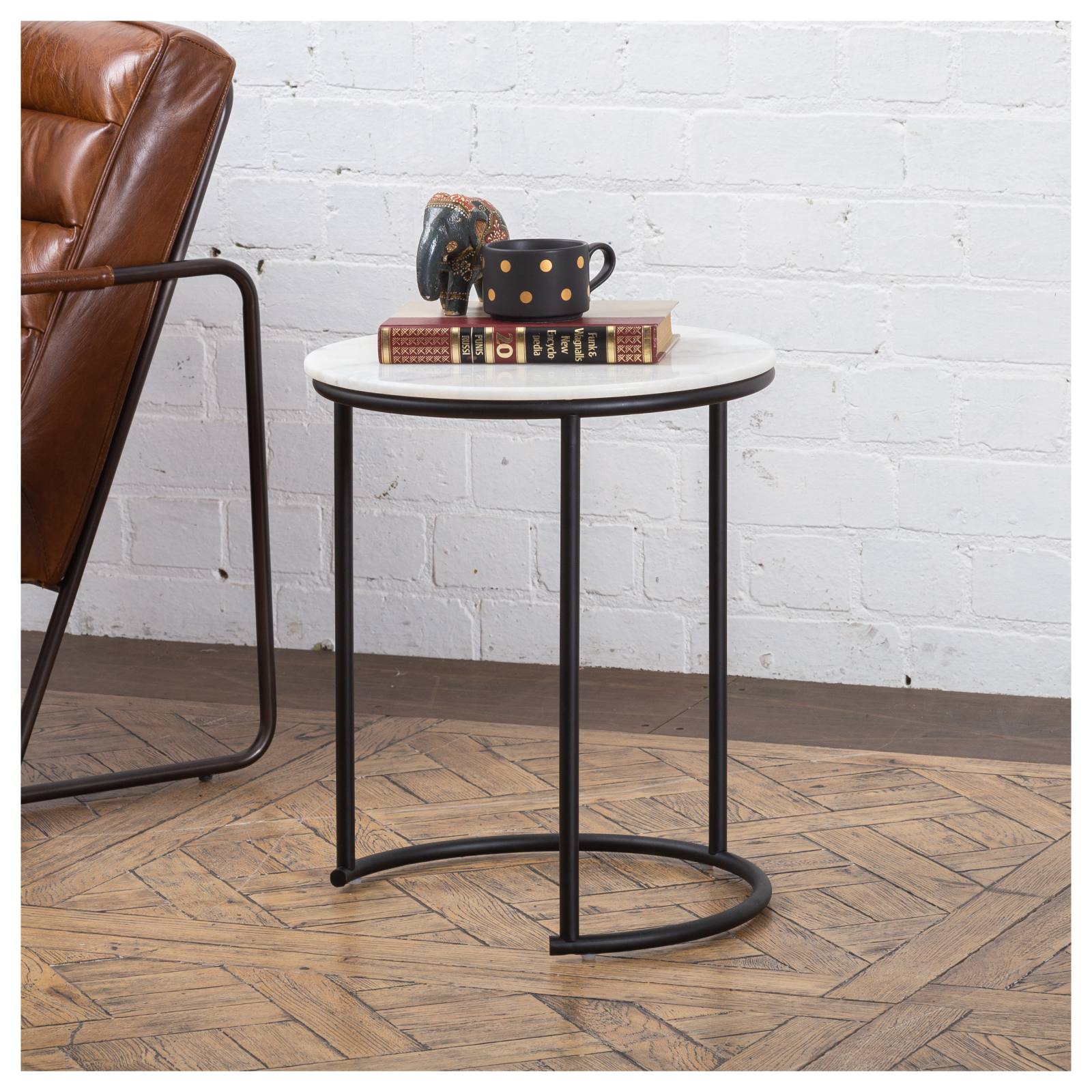 Taro 40cm Marble & Steel Side Table White