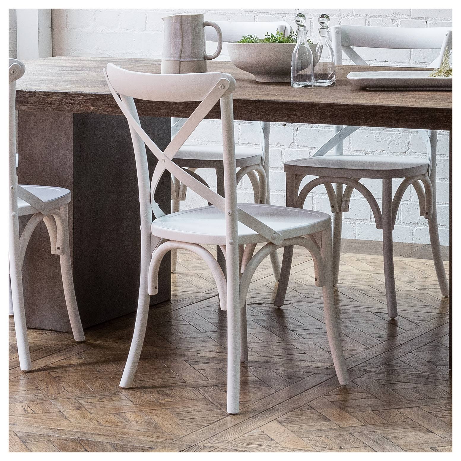 Charlotte Cross Back Birch Wood Antique White Dining Chair