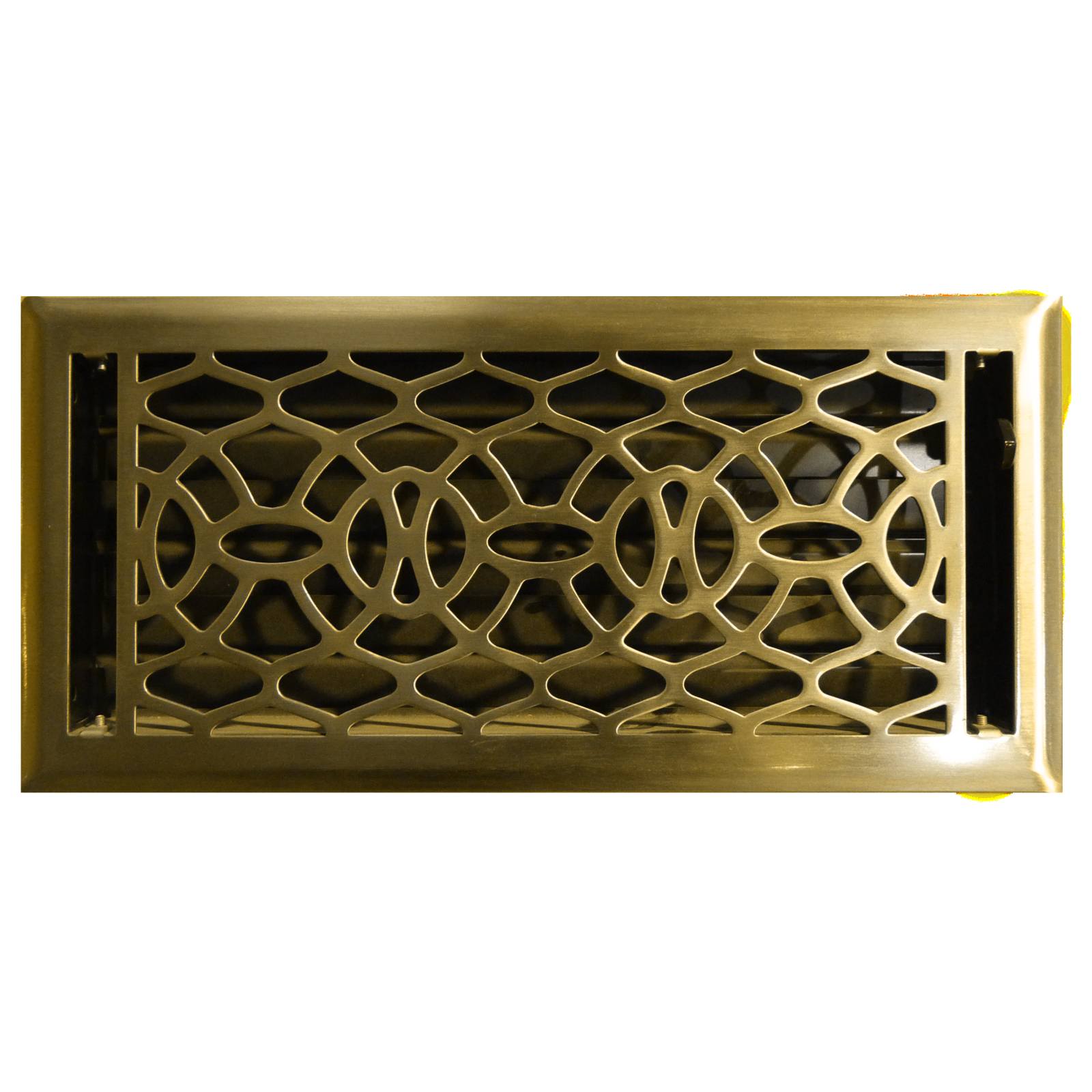 Pressed Steel Floor Register Vent 8B w Damper, Brass