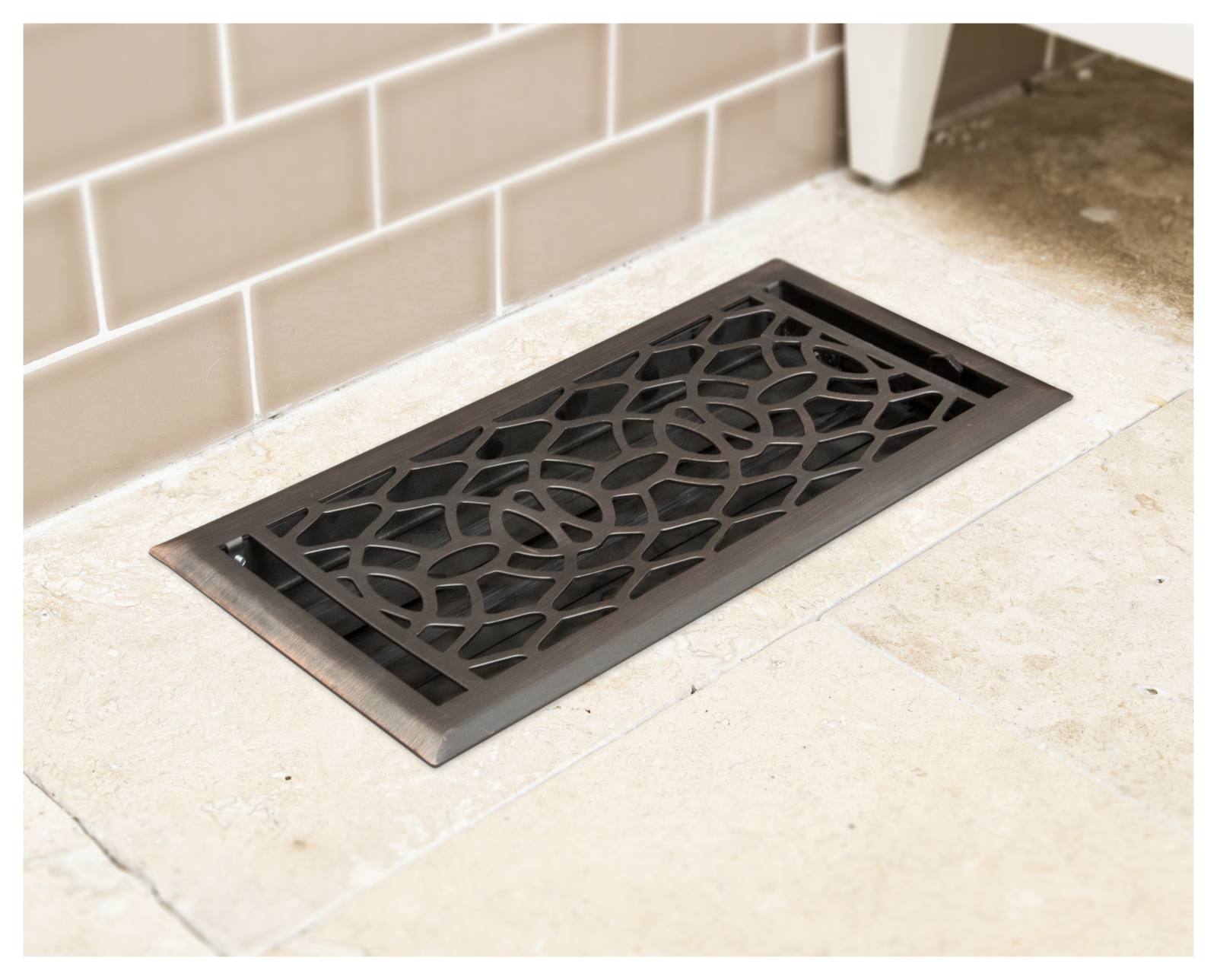 Pressed Steel Floor Register Vent 8B w Damper, Rubbed Bronze
