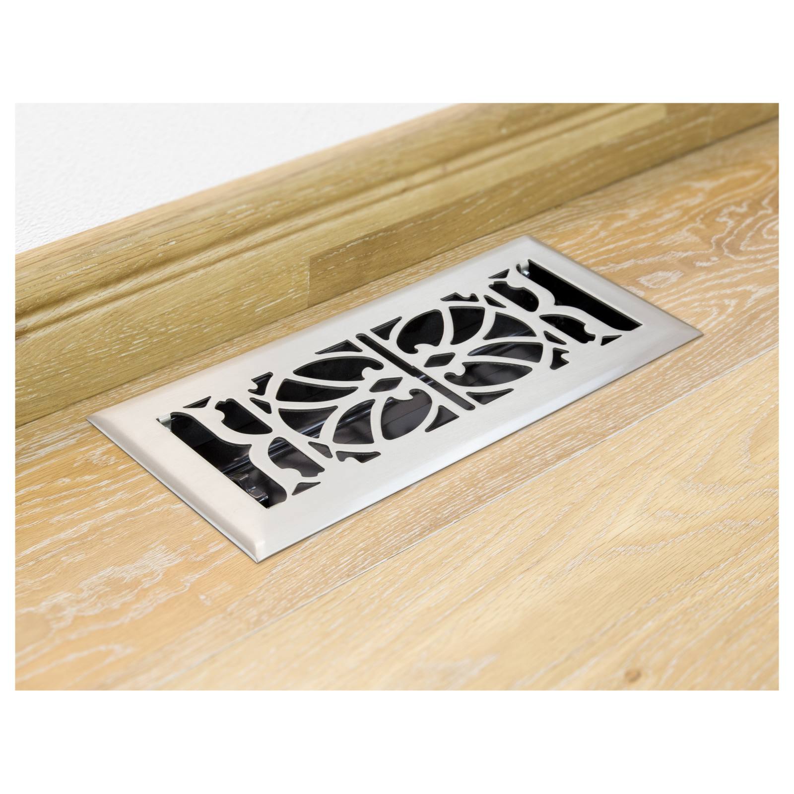 Pressed Steel Floor Register Vent 11 w Damper, Brushed Nickel