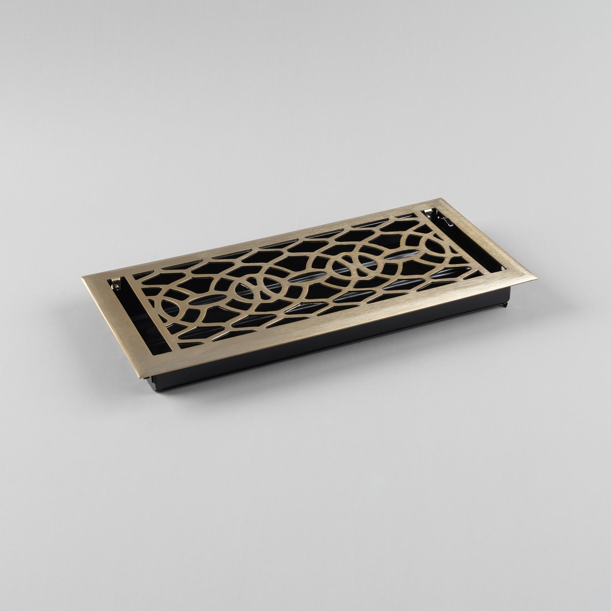 Pressed Steel Floor Register Vent 8B w Damper, Satin Brass