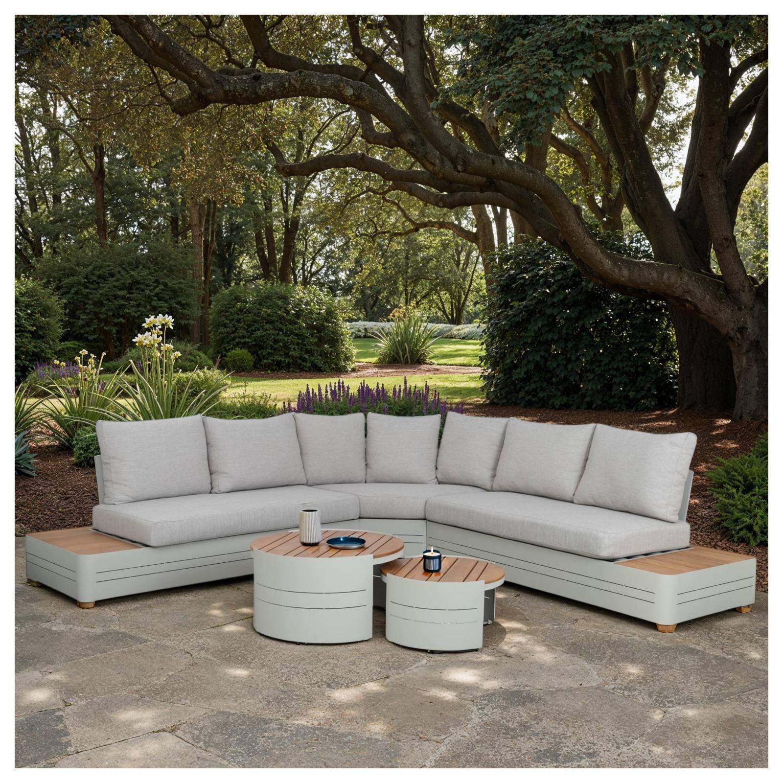 Moreton Teak Lounge Set & Coffee Table, Beige