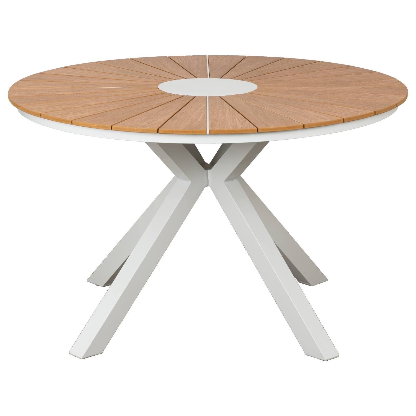 Corinda 120cm Teak Top & Aluminium Round Dining Table, White