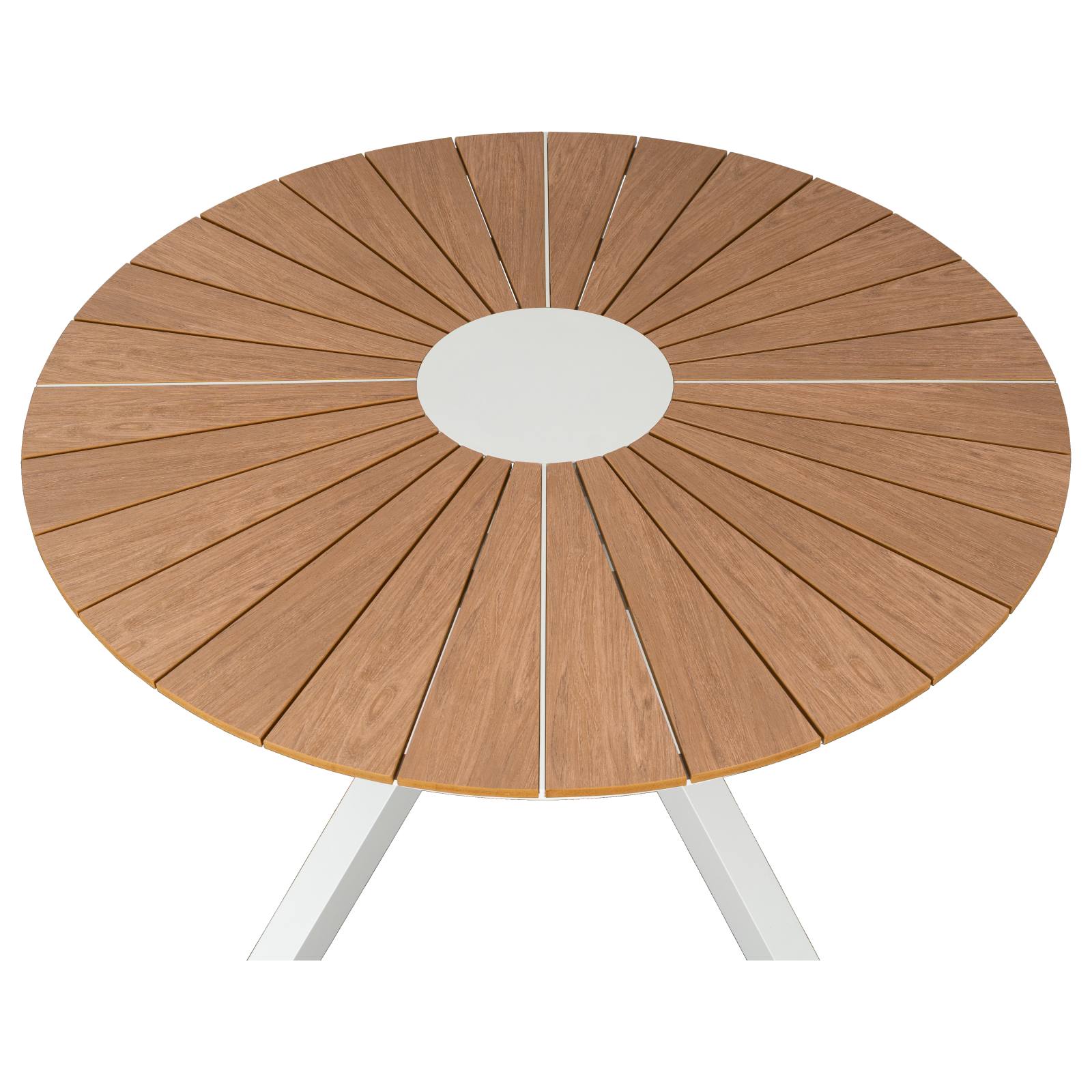 Corinda 120cm Teak Top & Aluminium Round Dining Table, White