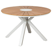 Corinda 120cm Teak Top & Aluminium Round Dining Table, White
