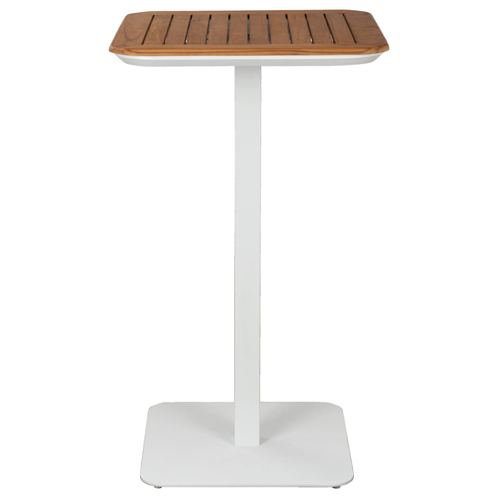 Banyo 60cm Teak Top & Aluminium Square Bar Table, White
