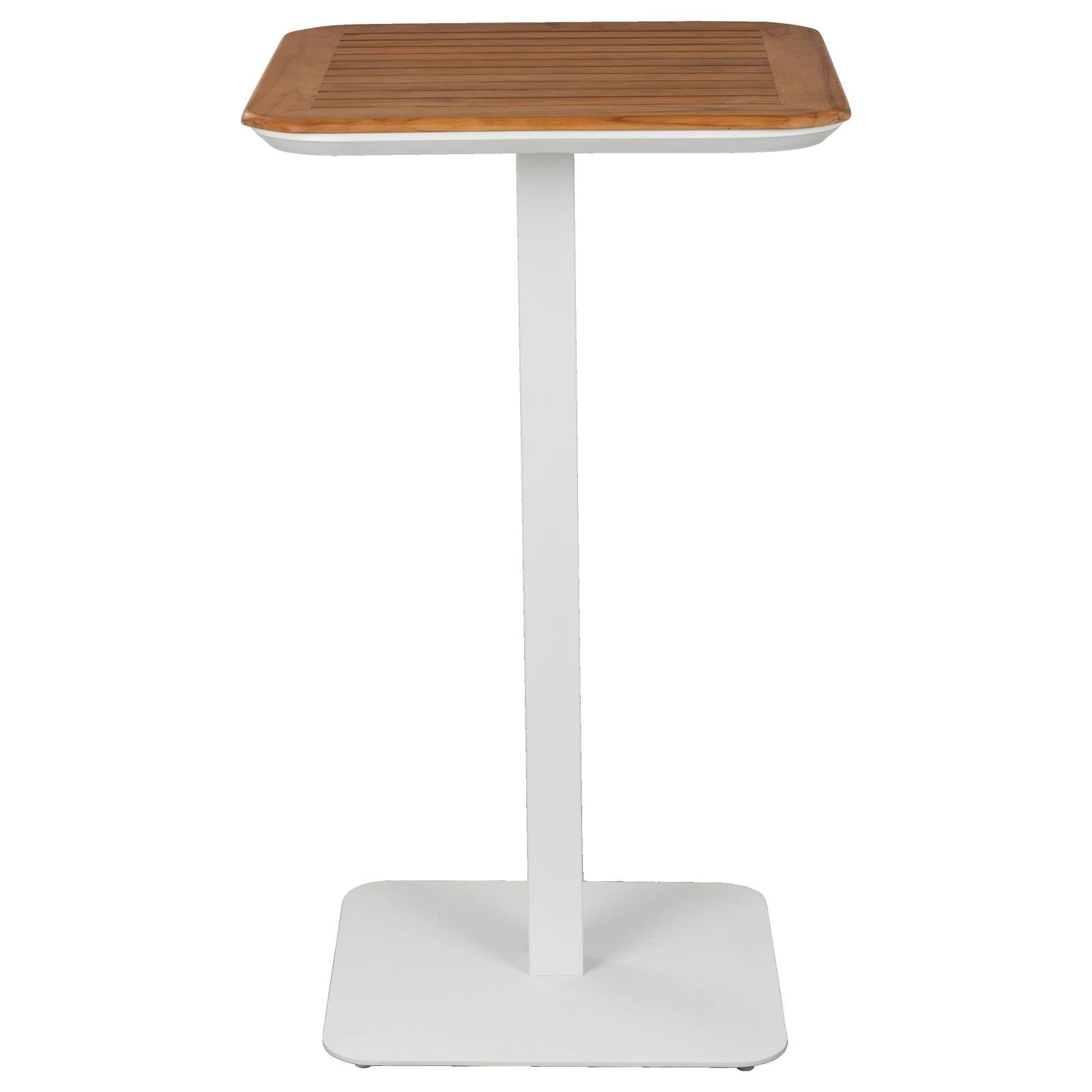 Banyo 60cm Teak Top & Aluminium Square Bar Table, White