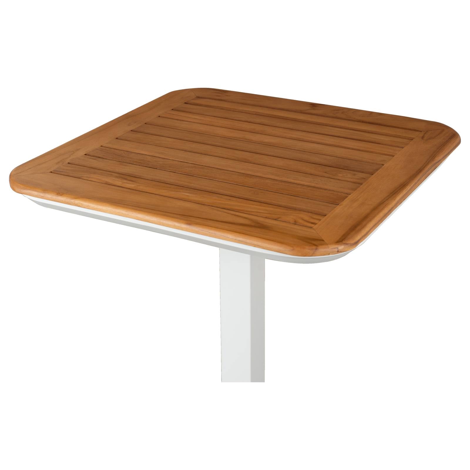 Banyo 60cm Teak Top & Aluminium Square Bar Table, White