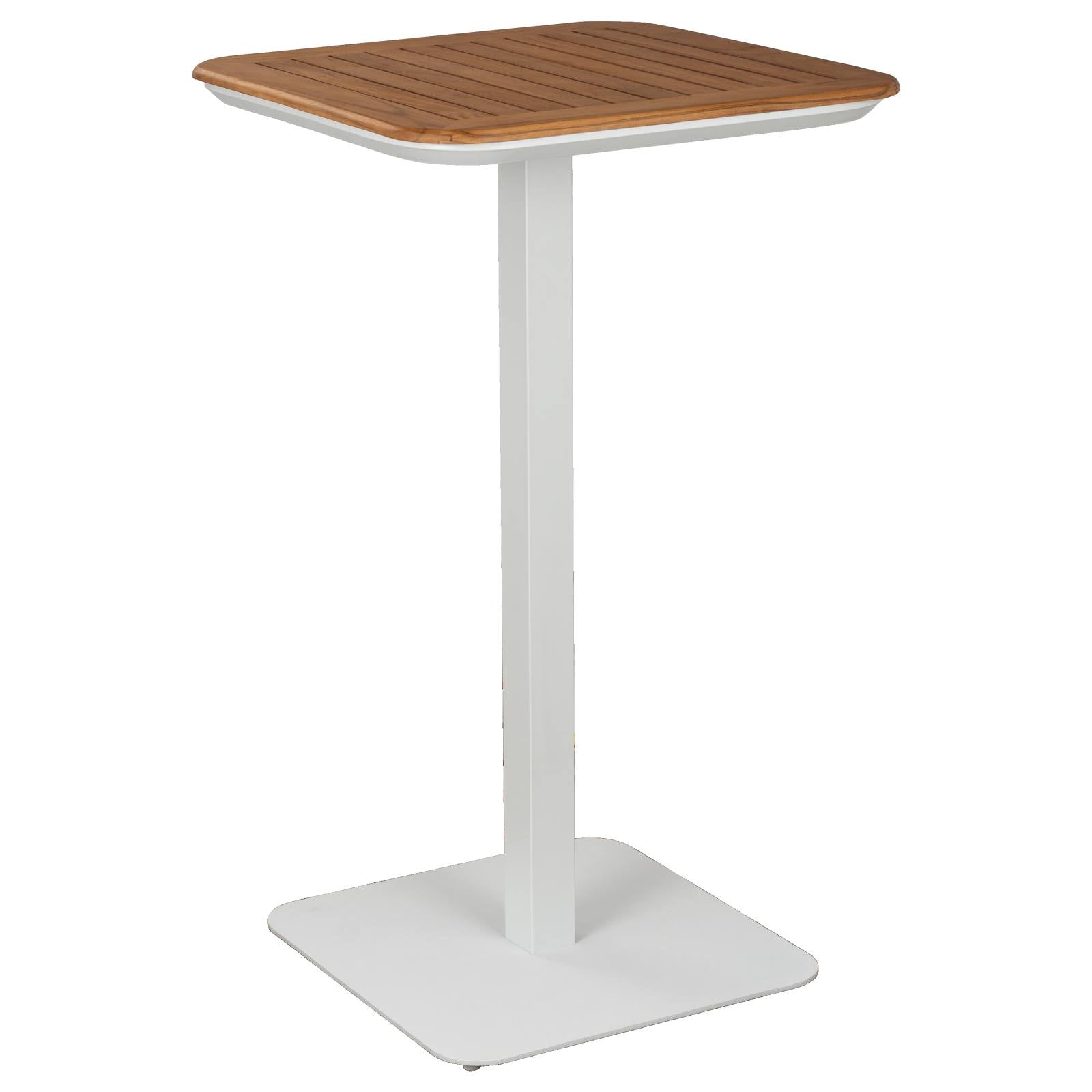 Banyo 60cm Teak Top & Aluminium Square Bar Table, White