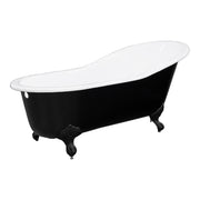 170cm Single End Slipper Cast Iron Bath with Feet, Matte Black & White