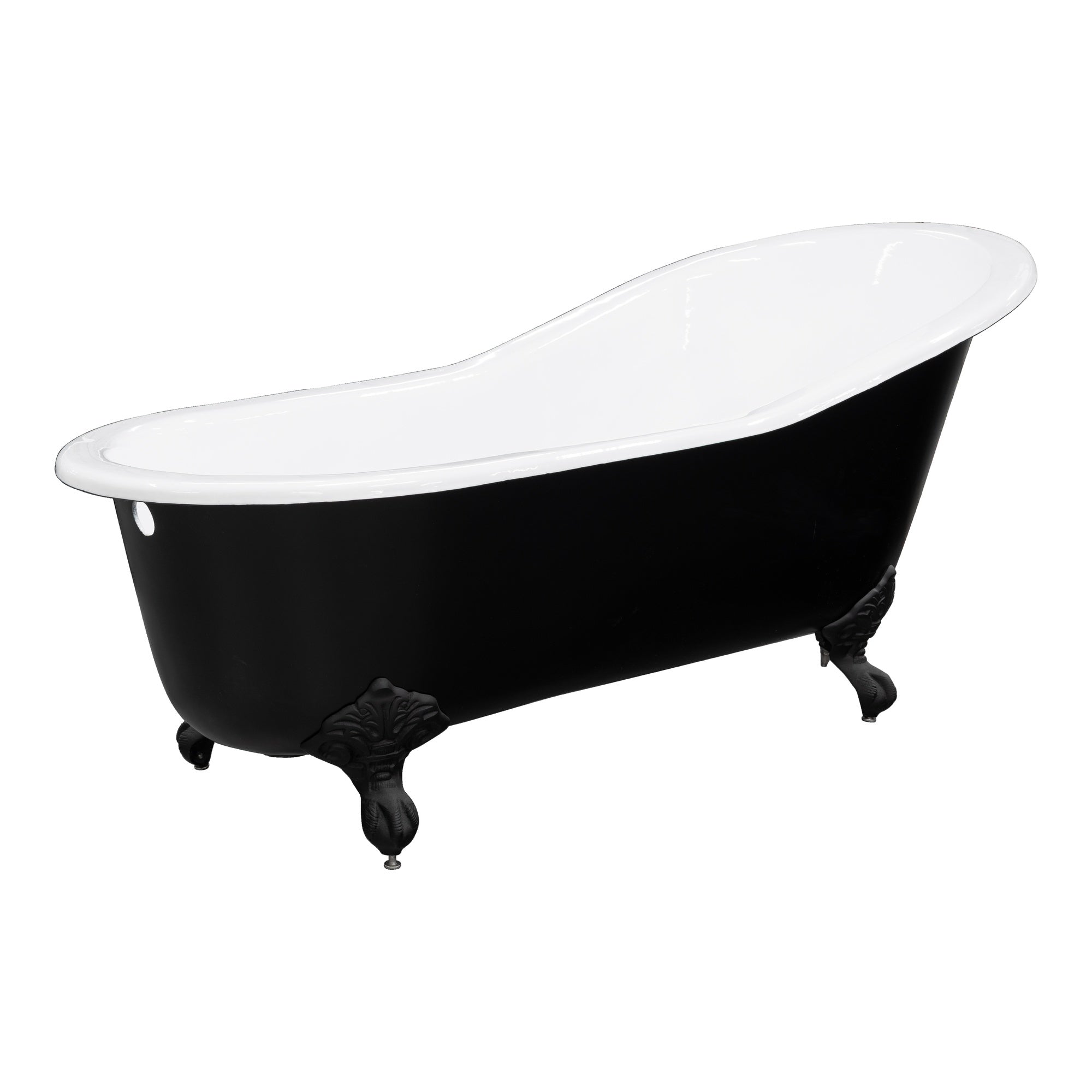 170cm Single End Slipper Cast Iron Bath with Feet, Matte Black & White