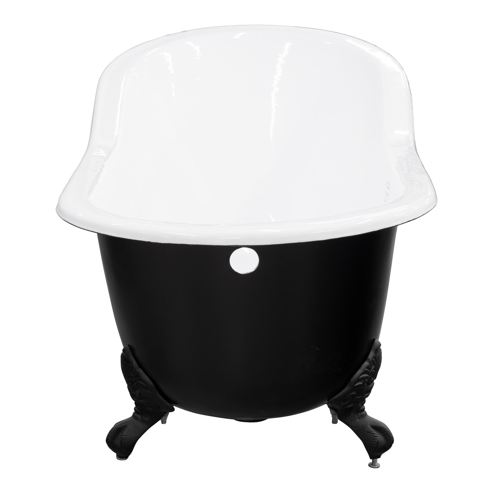 170cm Single End Slipper Cast Iron Bath with Feet, Matte Black & White