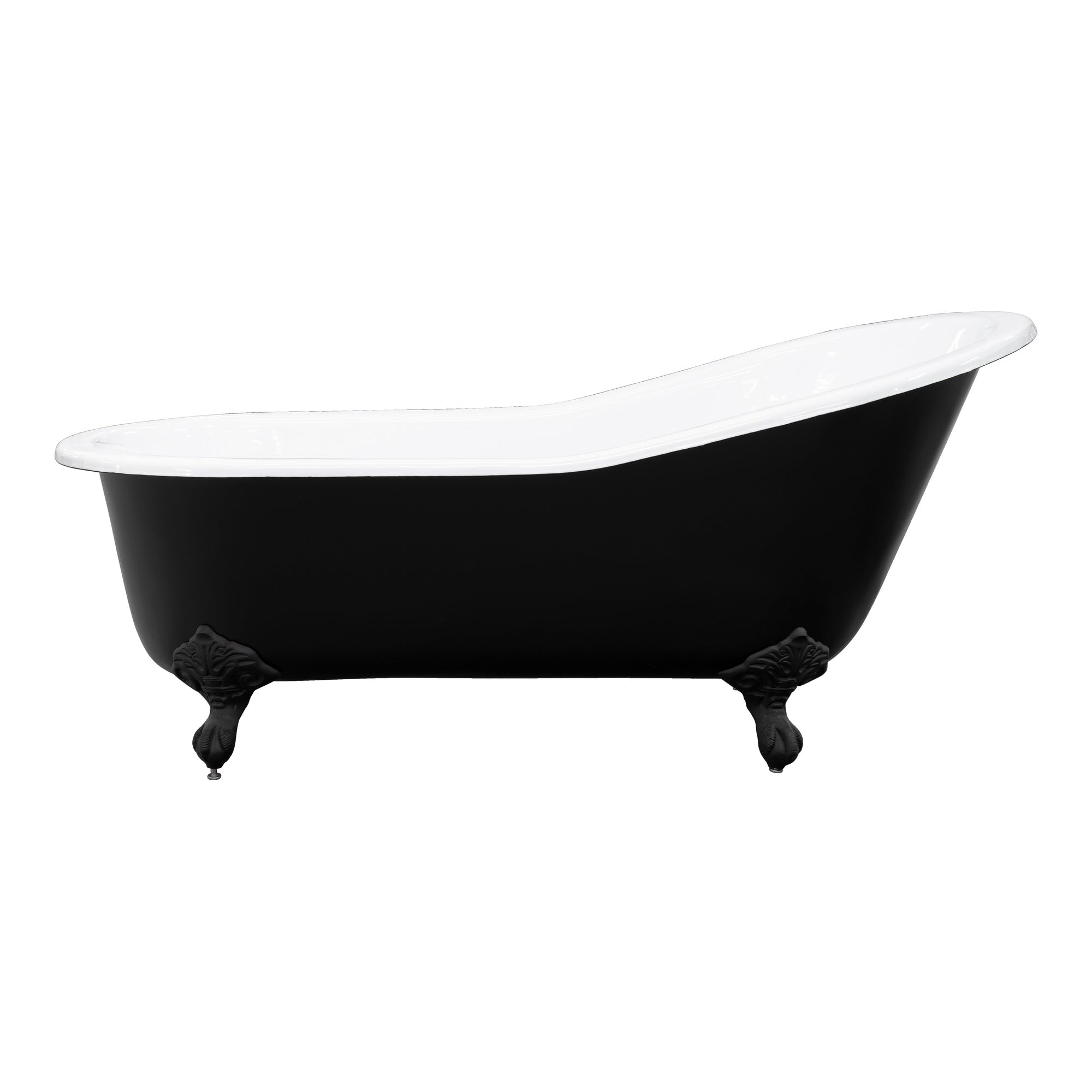 170cm Single End Slipper Cast Iron Bath with Feet, Matte Black & White