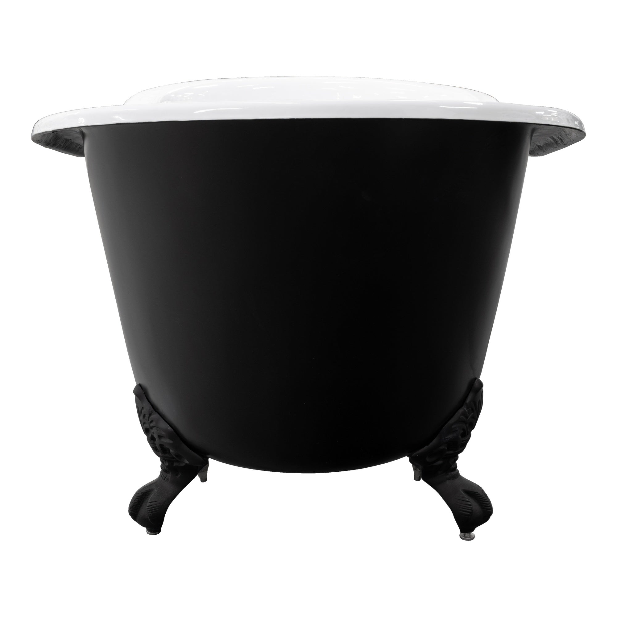 170cm Single End Slipper Cast Iron Bath with Feet, Matte Black & White