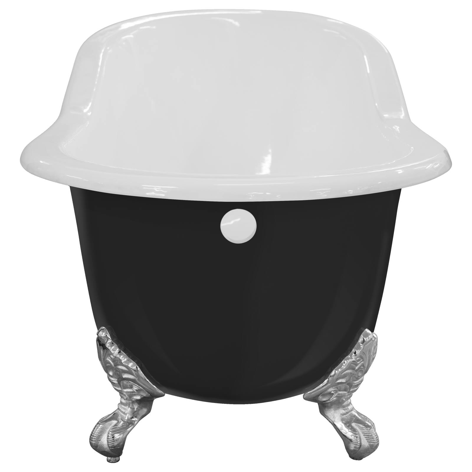 170cm Single End Slipper Cast Iron Bath with Feet, Matte Black & White