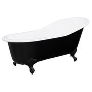 170cm Single End Slipper Cast Iron Bath w Feet, Matte Black & White