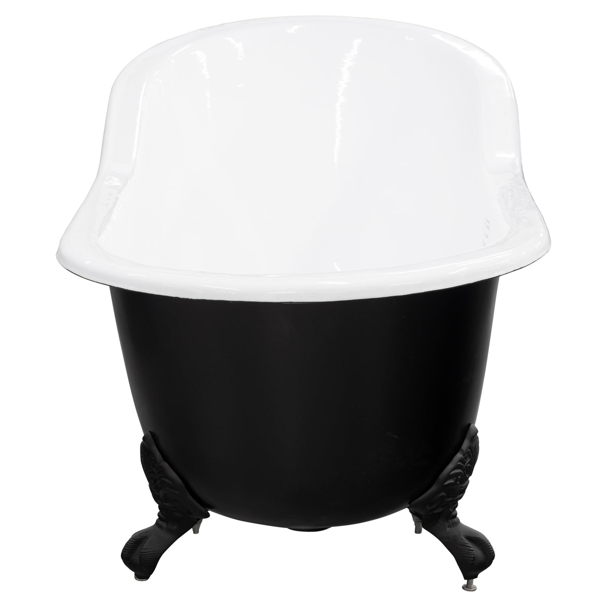 170cm Single End Slipper Cast Iron Bath w Feet, Matte Black & White