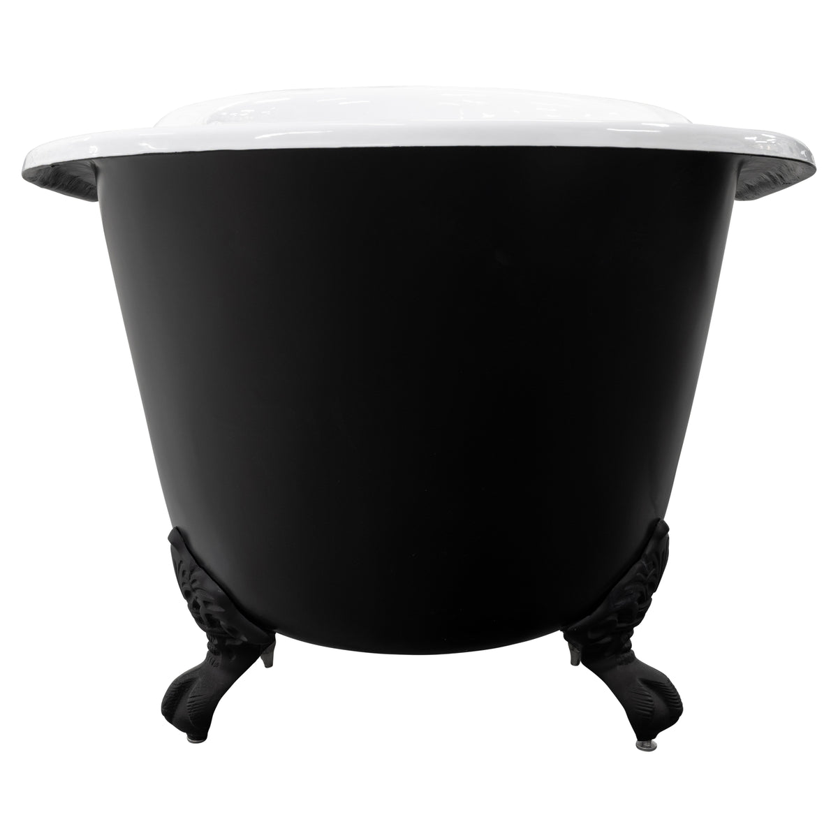 170cm Single End Slipper Cast Iron Bath w Feet, Matte Black & White