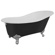 170cm Single End Slipper Cast Iron Bath with Feet, Matte Black & White