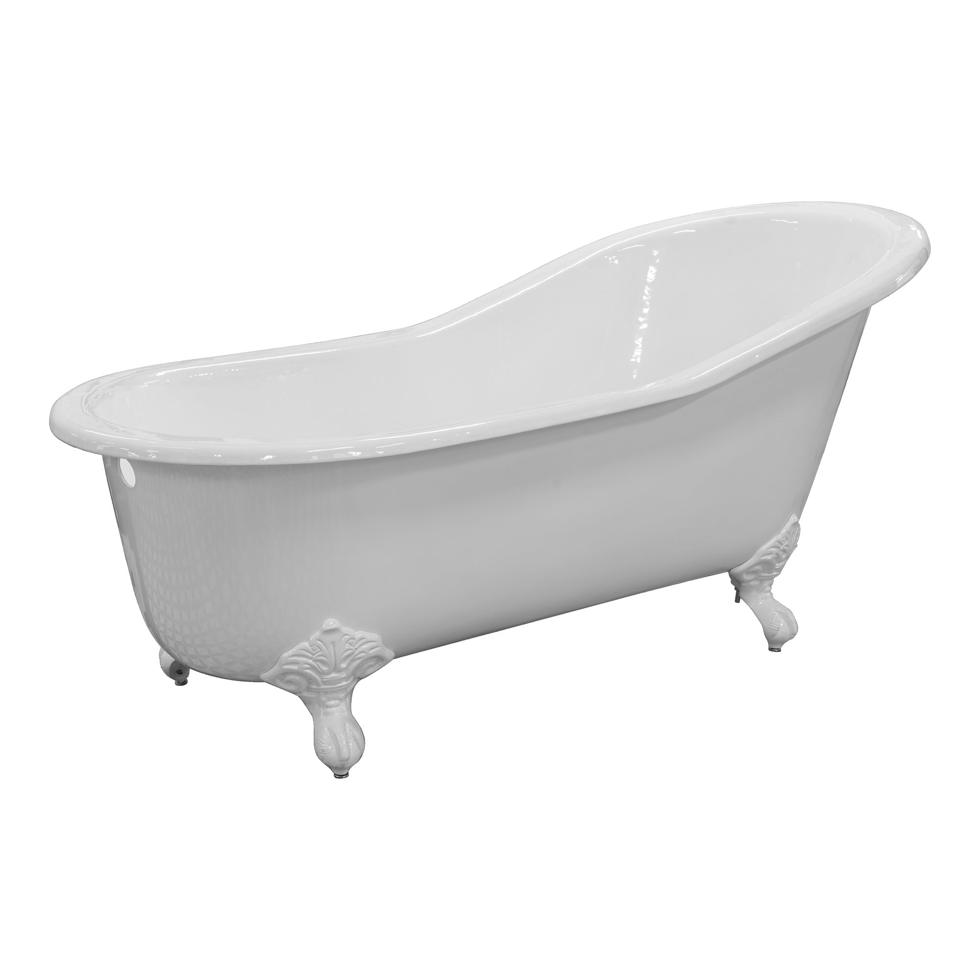 170cm Single End Slipper Cast Iron Bath with Feet, White