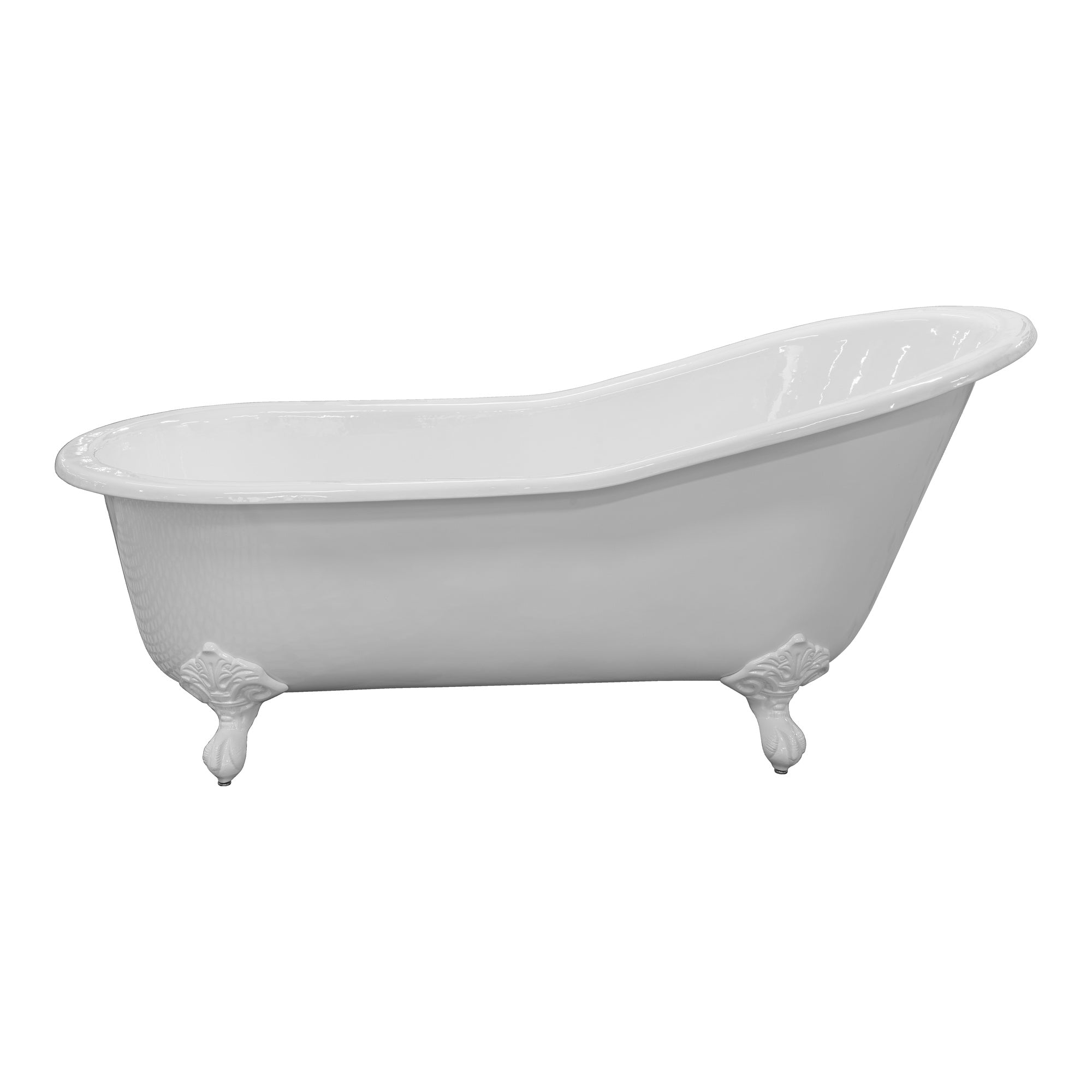 170cm Single End Slipper Cast Iron Bath with Feet, White