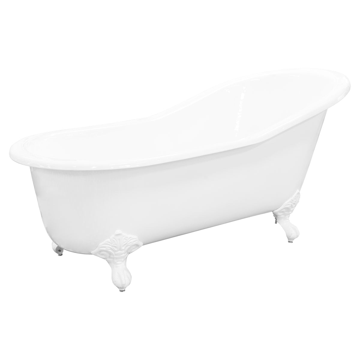 170cm Single End Slipper Cast Iron Bath w Feet, White