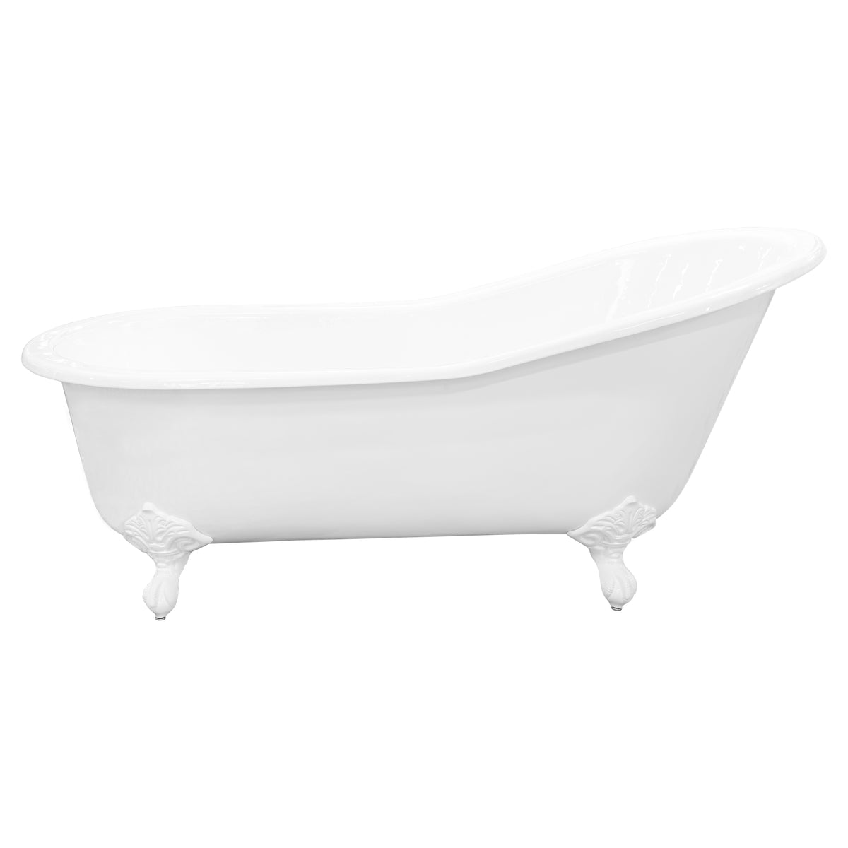170cm Single End Slipper Cast Iron Bath w Feet, White