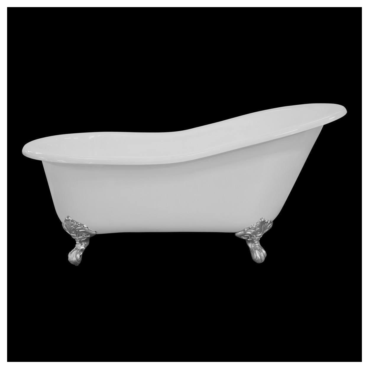 170cm Single End Slipper Cast Iron Bath with Feet, White