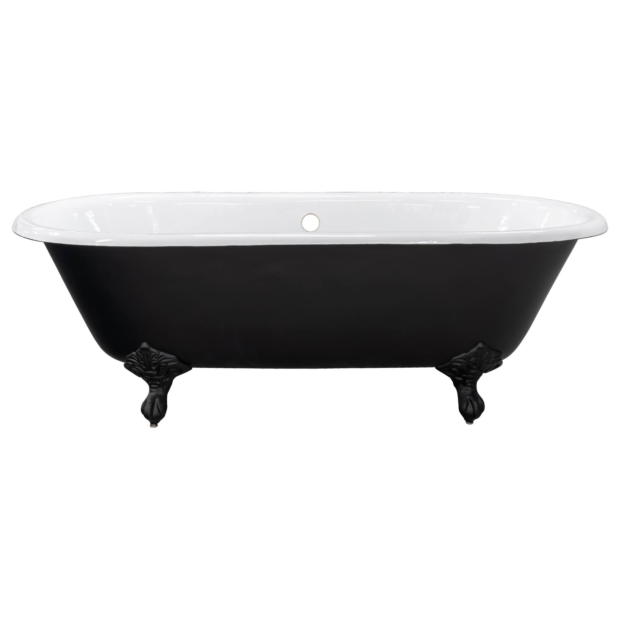 170cm Double Ended Cast Iron Bath with Feet, Matte Black & White