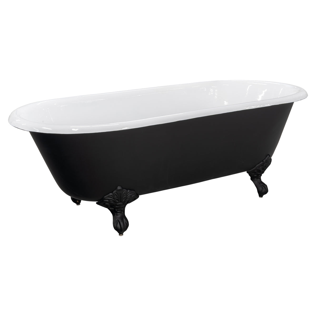 170cm Double Ended Cast Iron Bath w Feet, Matte Black & White