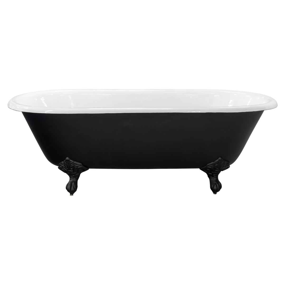 170cm Double Ended Cast Iron Bath w Feet, Matte Black & White