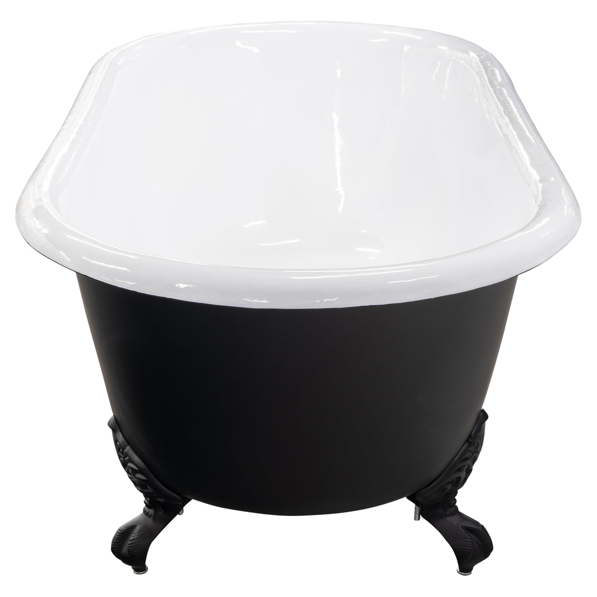 170cm Double Ended Cast Iron Bath w Feet, Matte Black & White