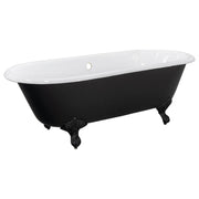 170cm Double Ended Cast Iron Bath with Feet, Matte Black & White