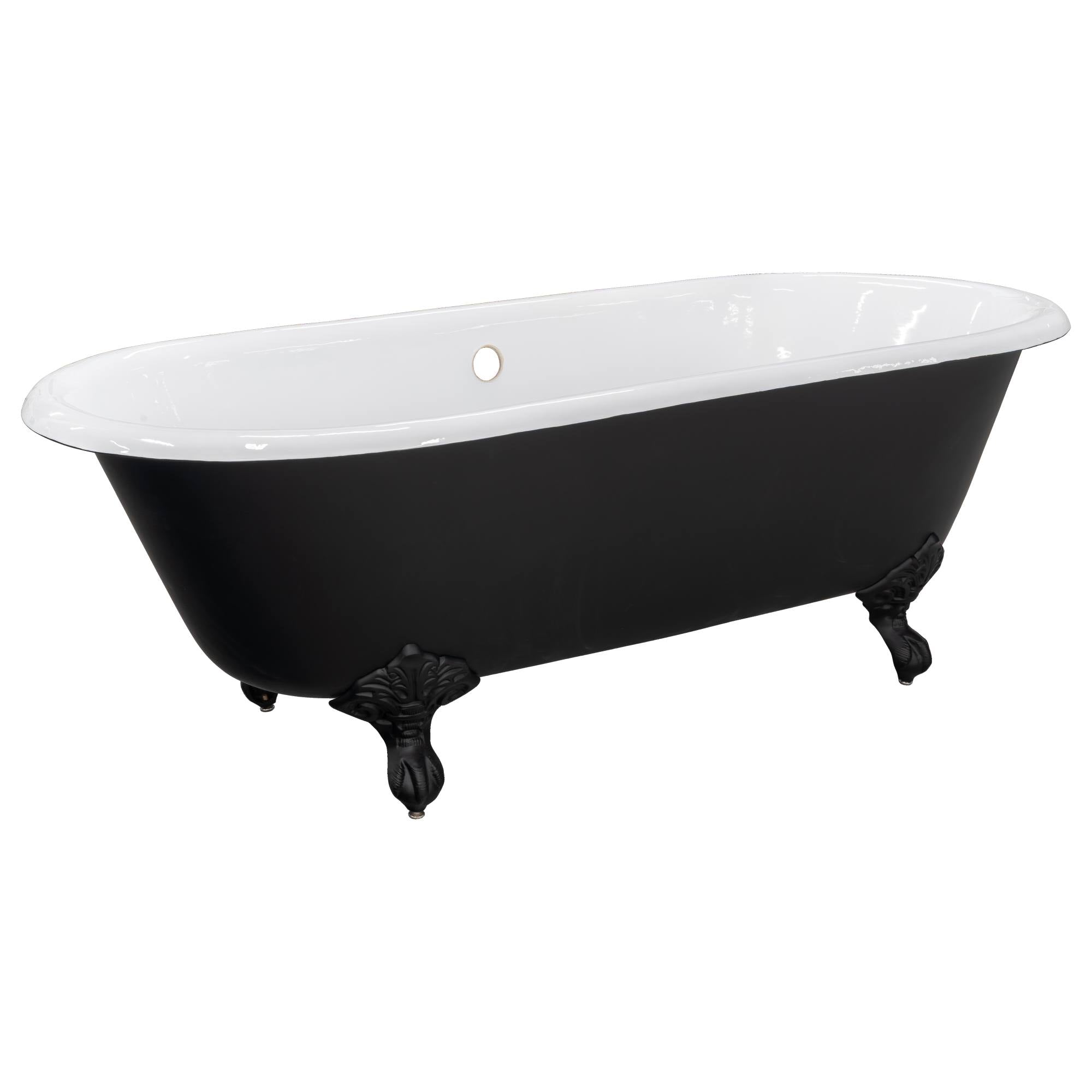 170cm Double Ended Cast Iron Bath with Feet, Matte Black & White