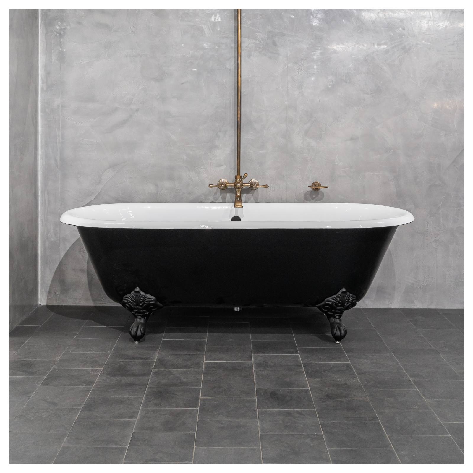 170cm Double Ended Cast Iron Bath with Feet, Matte Black & White