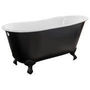 Mini 145x68cm Cast Iron Bath with Feet, Matte Black & White