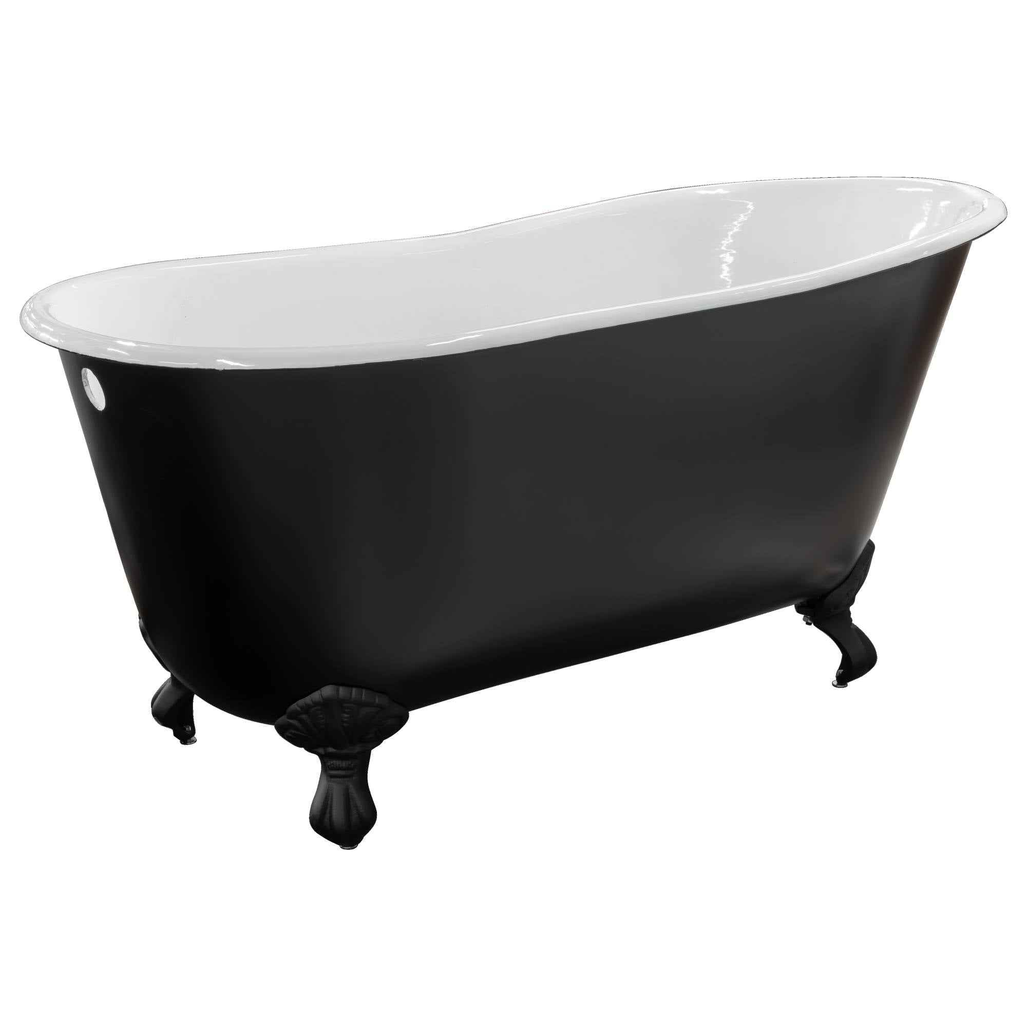 Mini 145x68cm Cast Iron Bath with Feet, Matte Black & White