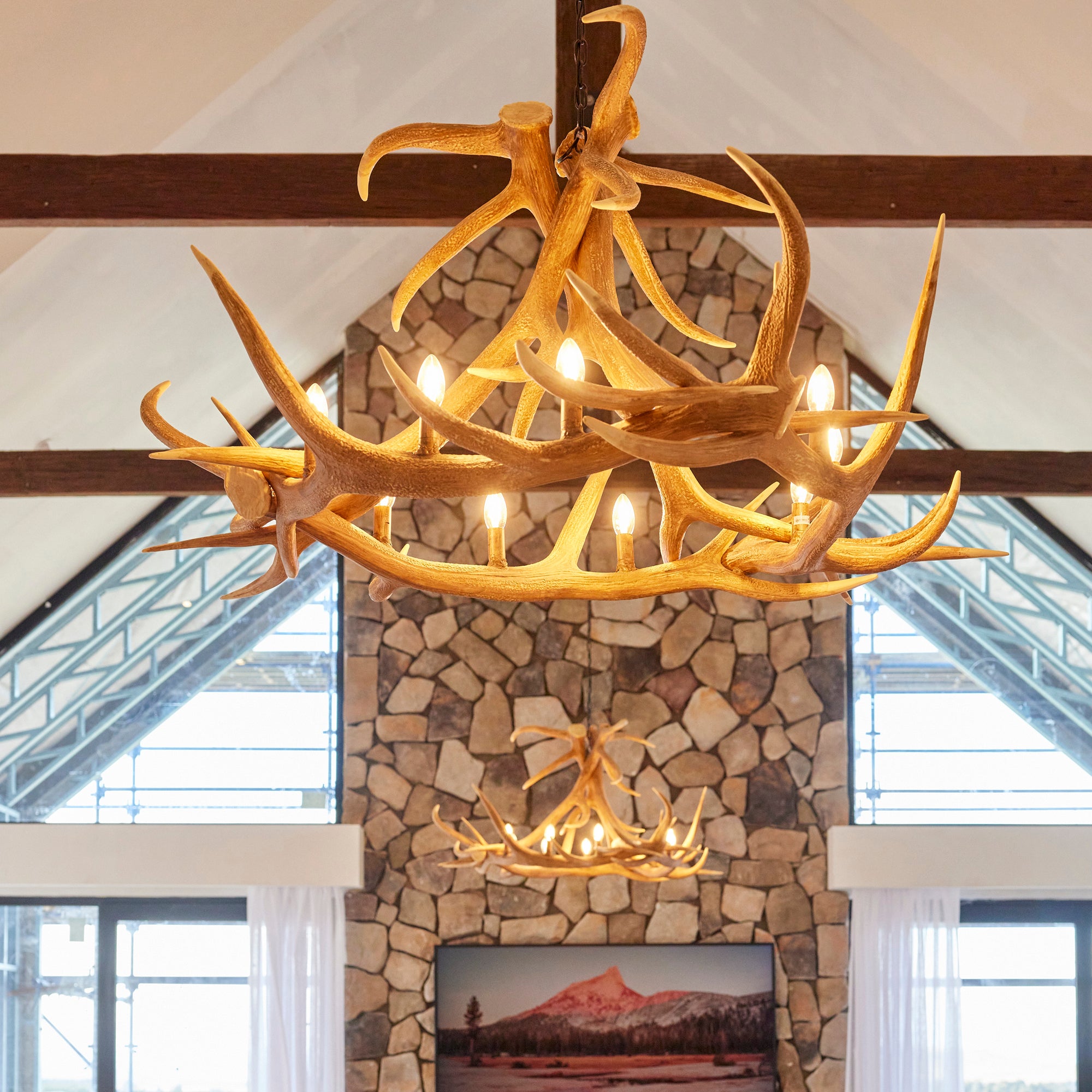 Tatlow 9 Light Resin Antler Chandelier, Natural