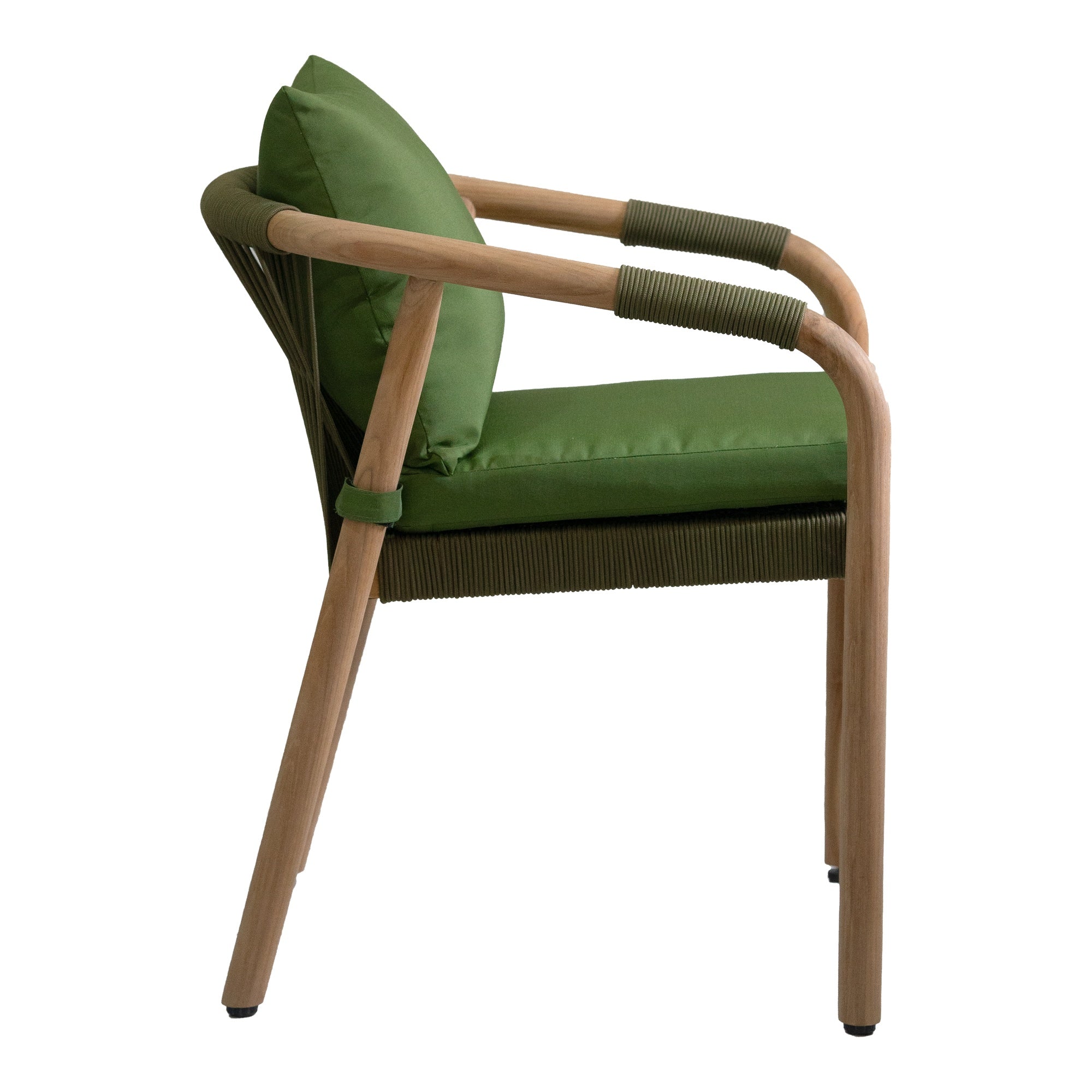 Rhodes Teak Dining Chair with Cushions, Moss Green Rope