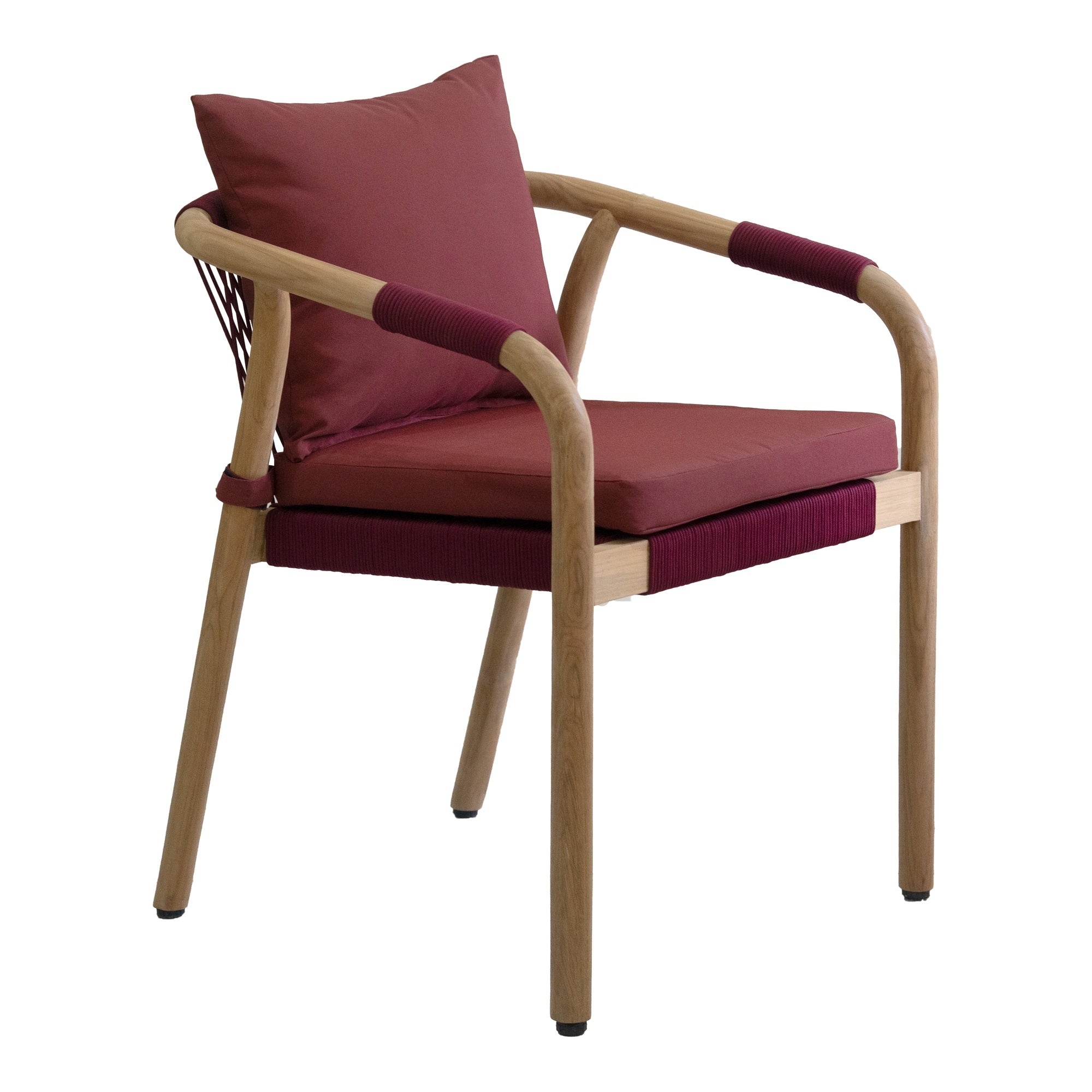 Rhodes Teak Dining Chair with Cushions, Burgundy Rope