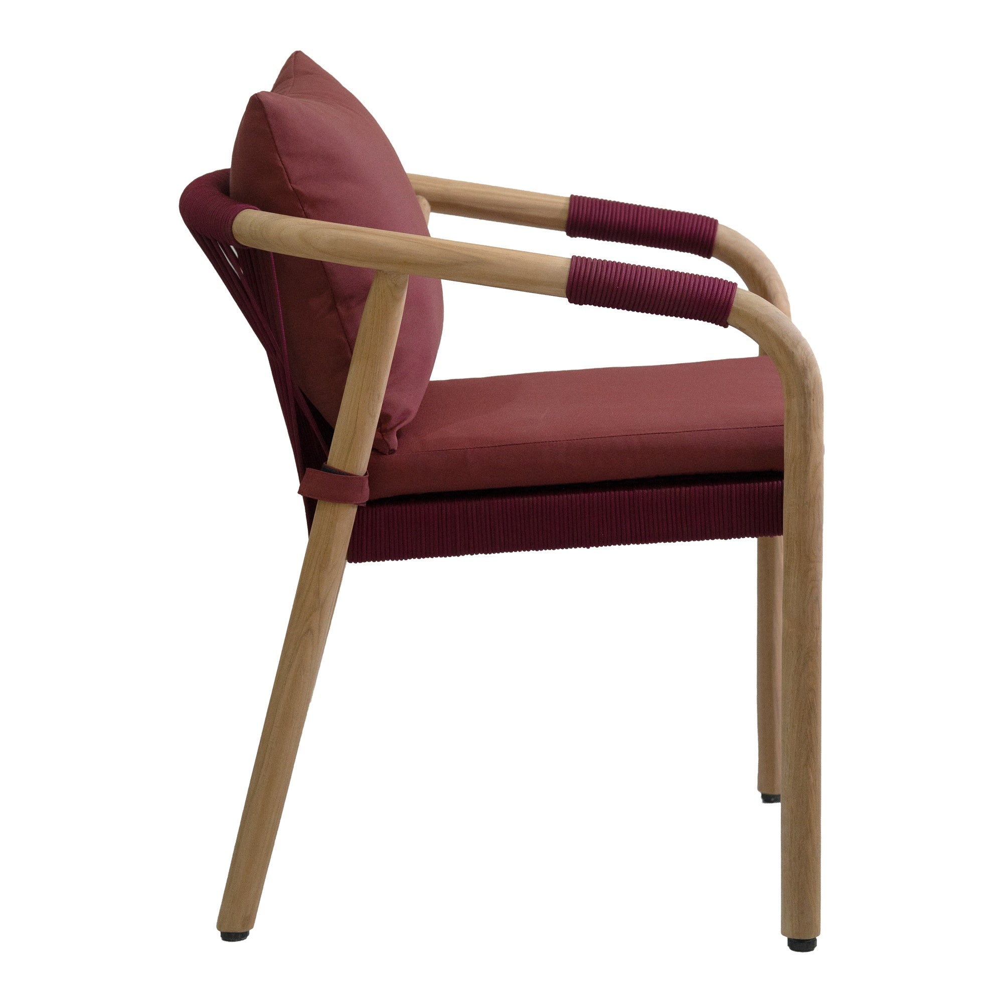 Rhodes Teak Dining Chair with Cushions, Burgundy Rope
