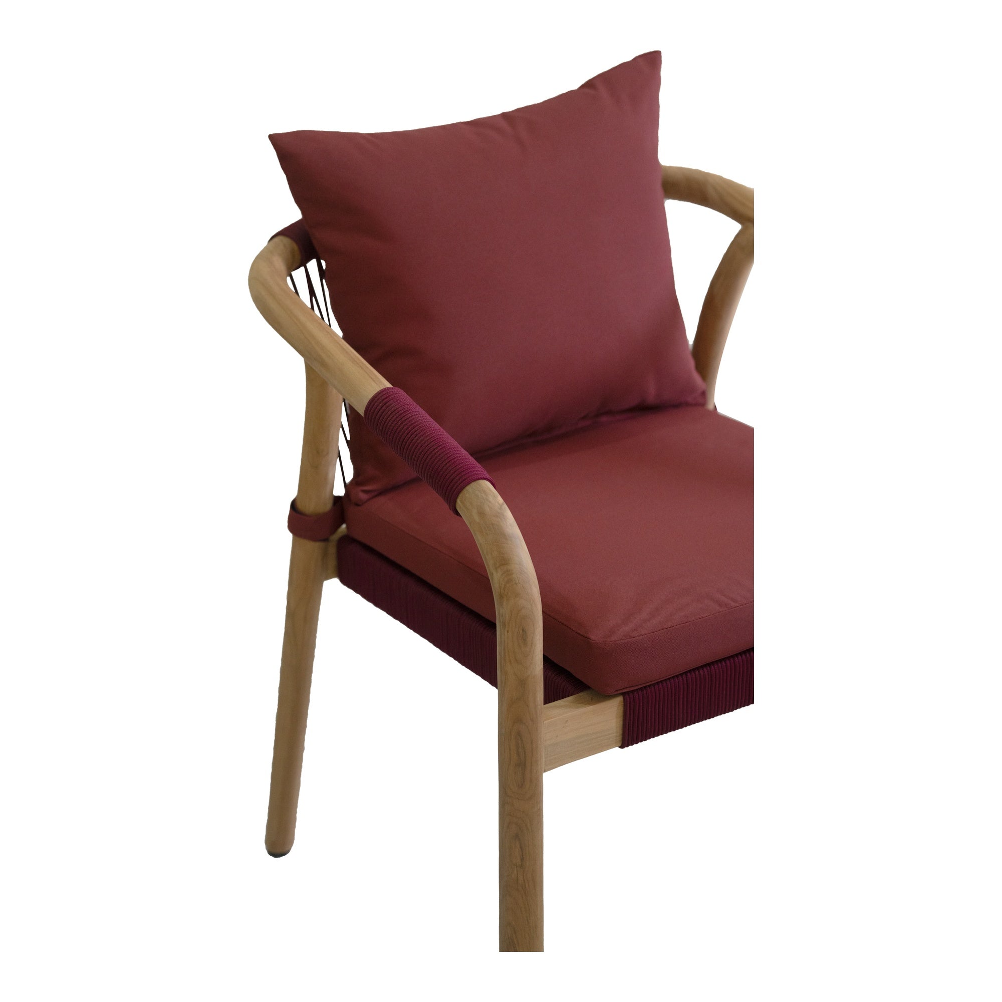 Rhodes Teak Dining Chair with Cushions, Burgundy Rope