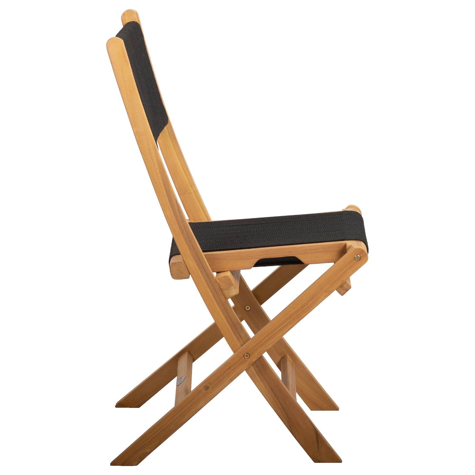 Tiki Folding Teak Chair (w/ Black Rope), Natural Sanded & Black