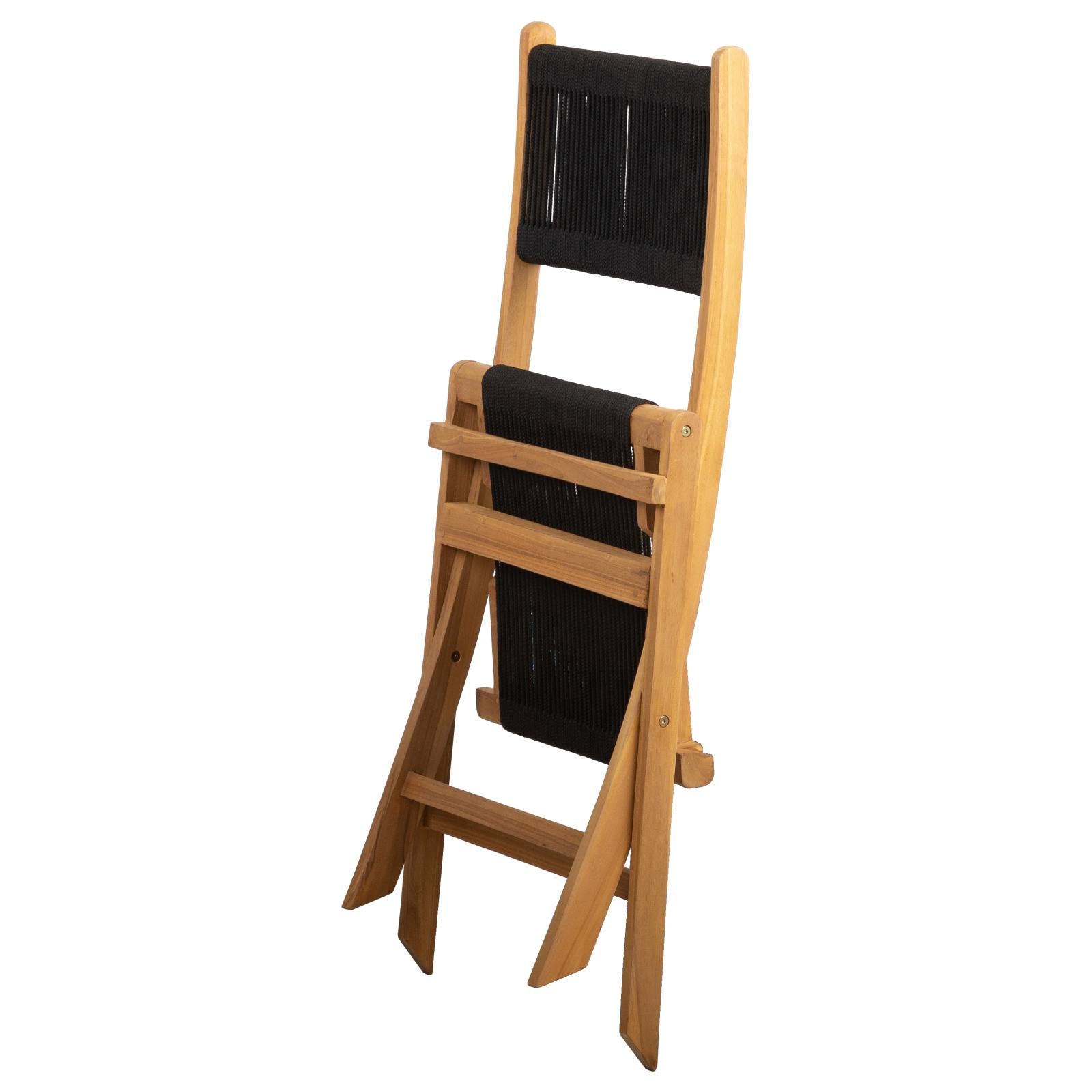 Tiki Folding Teak Chair (w/ Black Rope), Natural Sanded & Black