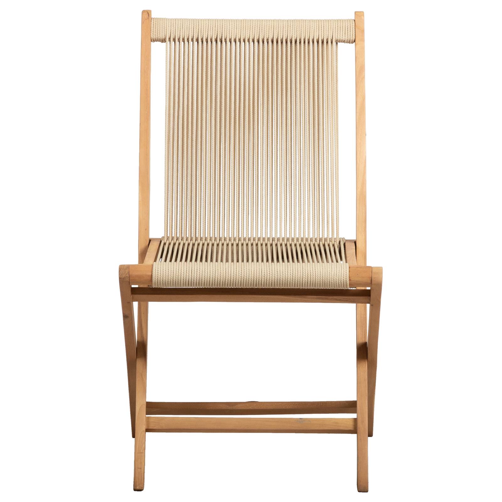 Kala Folding Teak Chair with Beige Rope