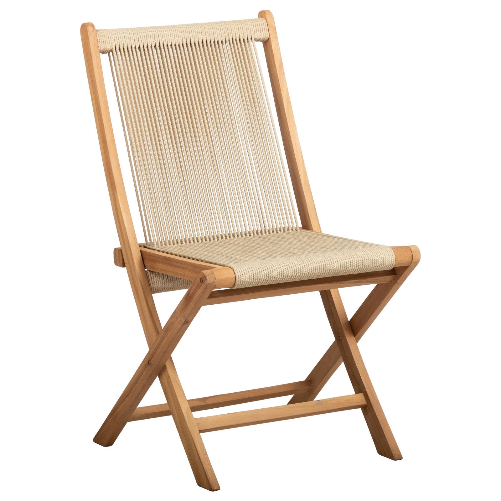 Kala Folding Teak Chair with Beige Rope