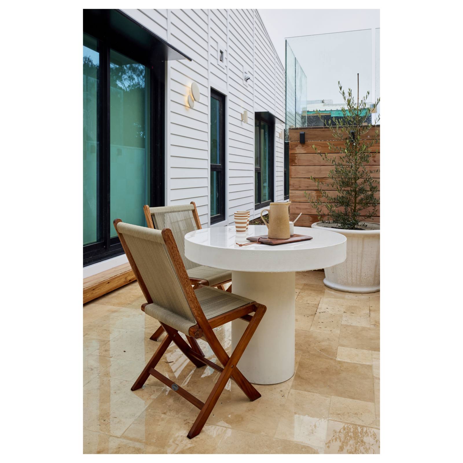 Kala Folding Teak Chair with Beige Rope