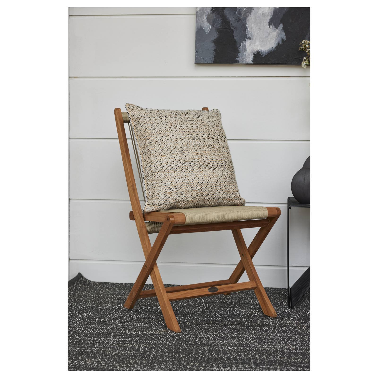Kala Folding Teak Chair with Beige Rope