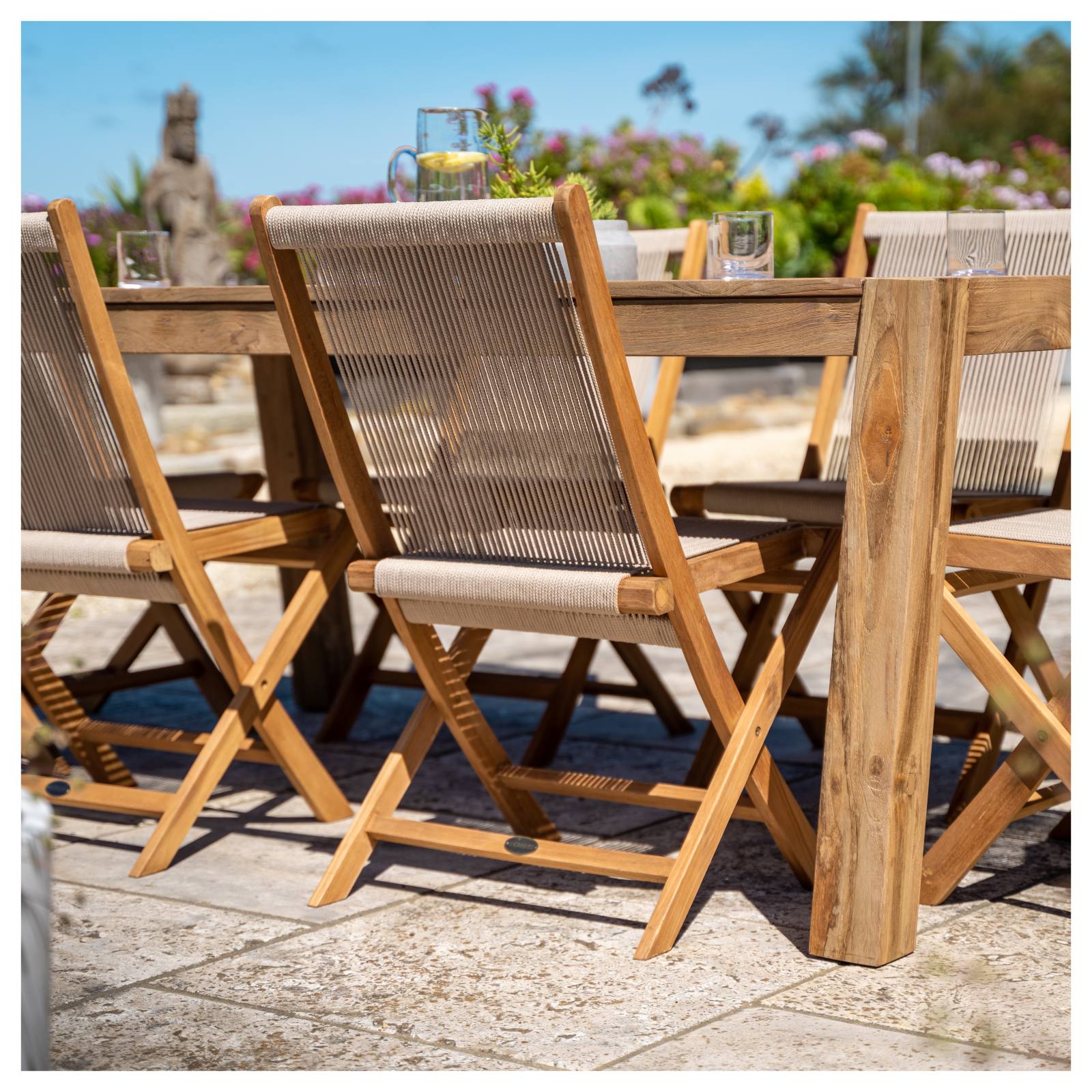 Kala Folding Teak Chair with Beige Rope